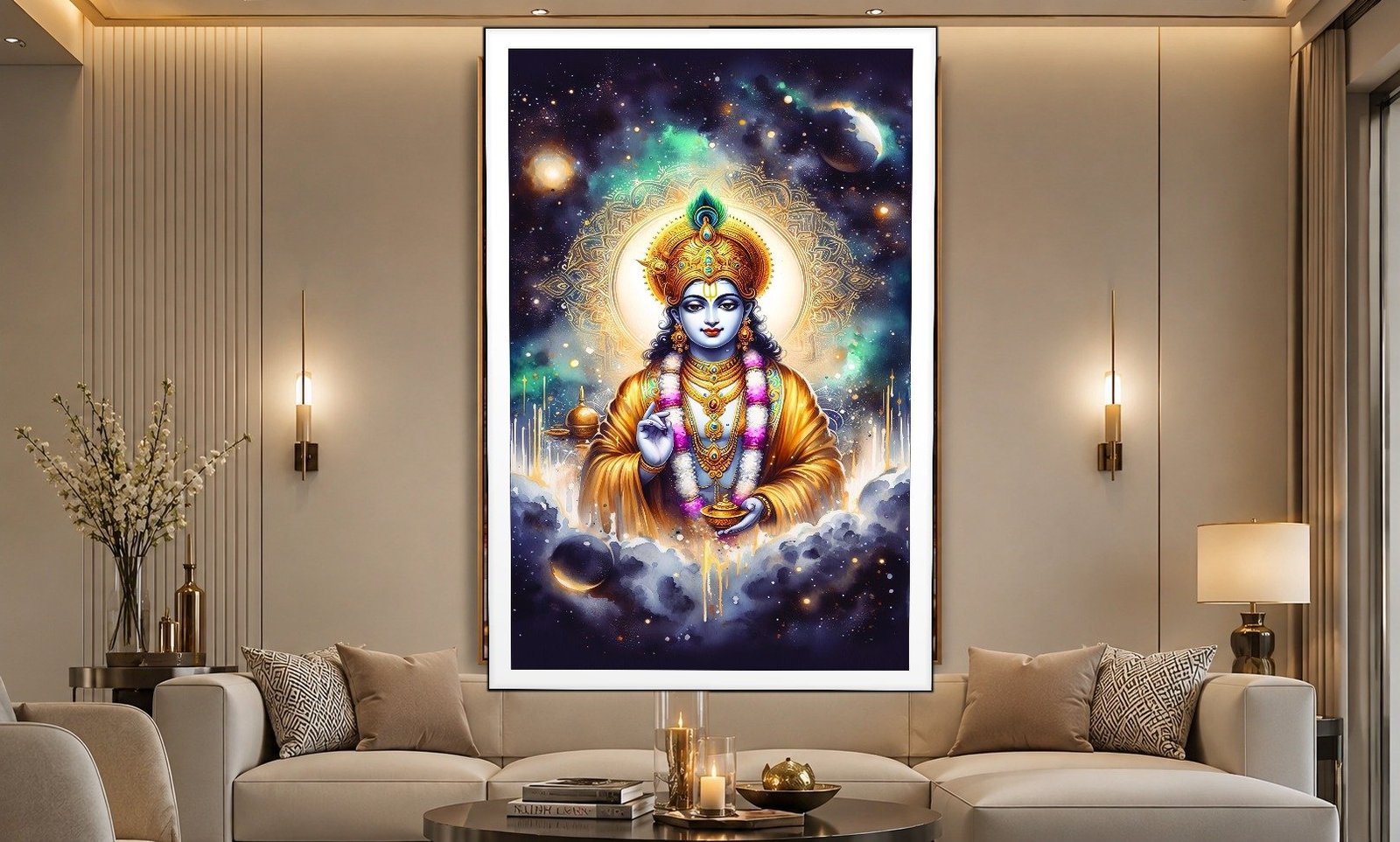 Lord Krishna Cosmic canvas wall art placement