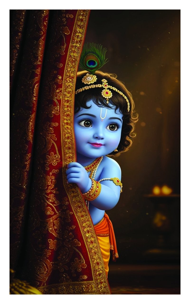 baby krishna hides canvas wall art