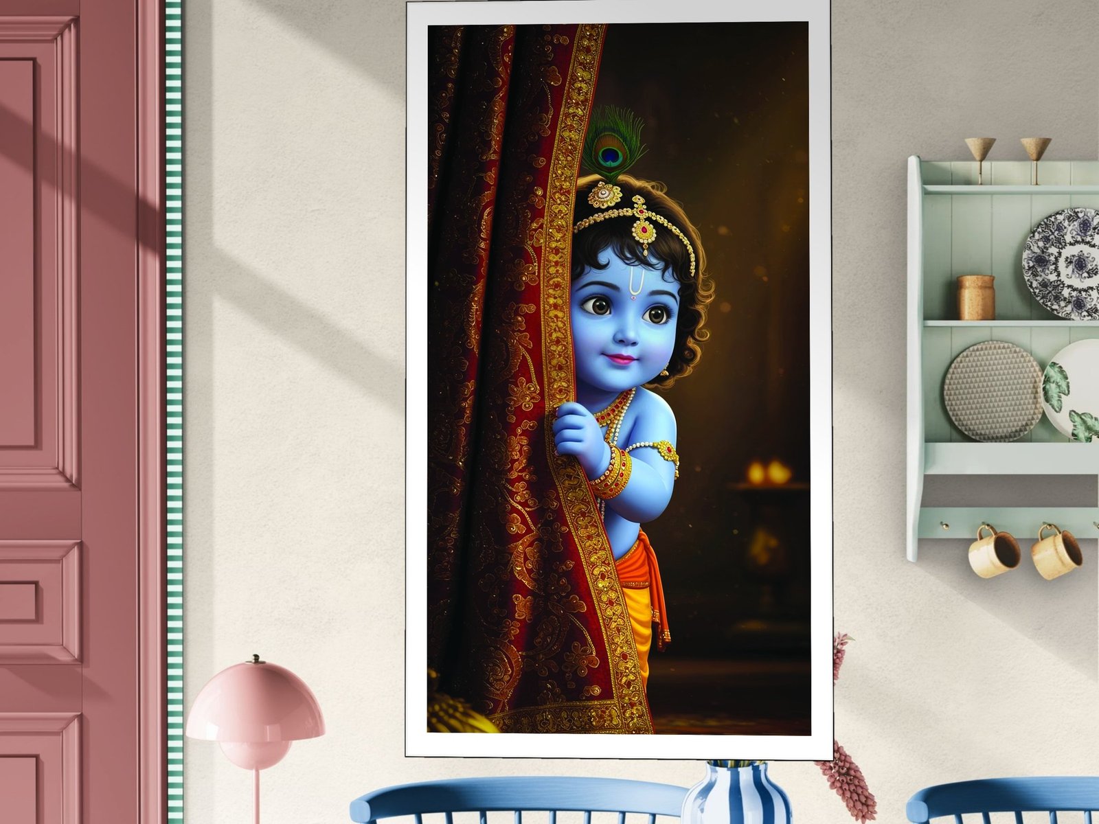 Baby Krishna Hides canvas wall art placement