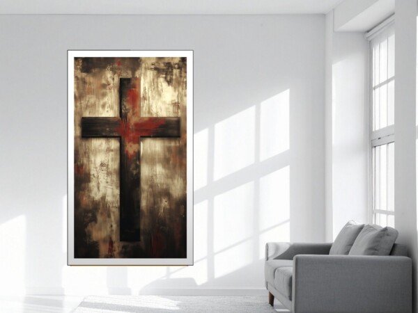 cross of faith canvas wall art shown framed on a wall