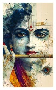 Krishna Playing Flute Canvas Wall Art 3x4 Feet – Floating Frame – Premium Digital Canvas Print – Living Room & Home Spiritual Wall Décor