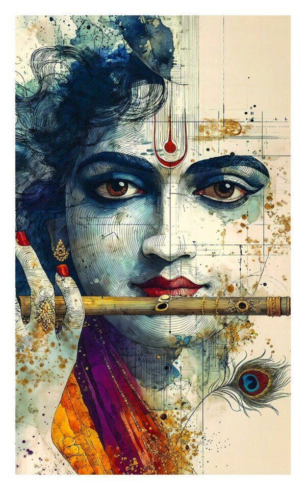 krishna playing flute canvas wall art