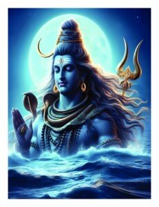 Shiva in the Sea Canvas Wall Art 3x4 Feet – Floating Frame – Premium Digital Canvas Print – Living Room & Home Spiritual Wall Décor