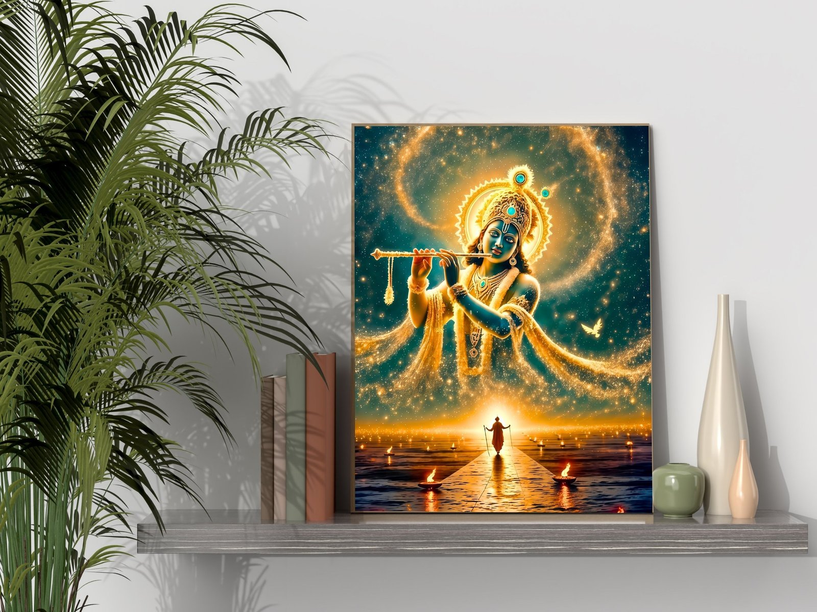 Krishna Playing Flute framed canvas wall art