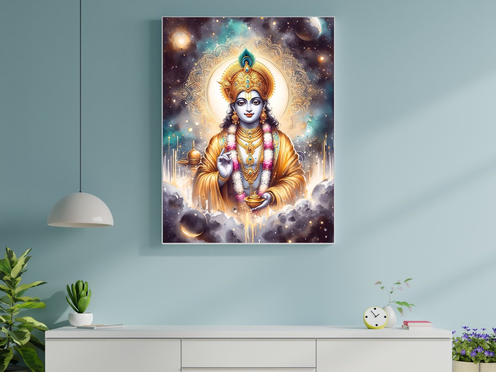 Lord Krishna Cosmic framed canvas wall art