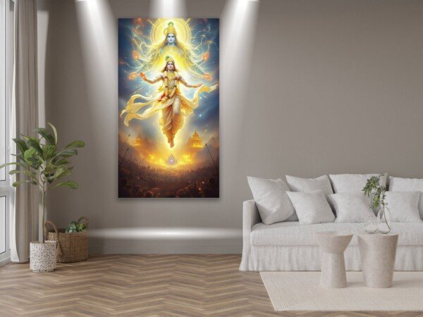 vishnu divine avatar canvas wall art shown framed on a wall