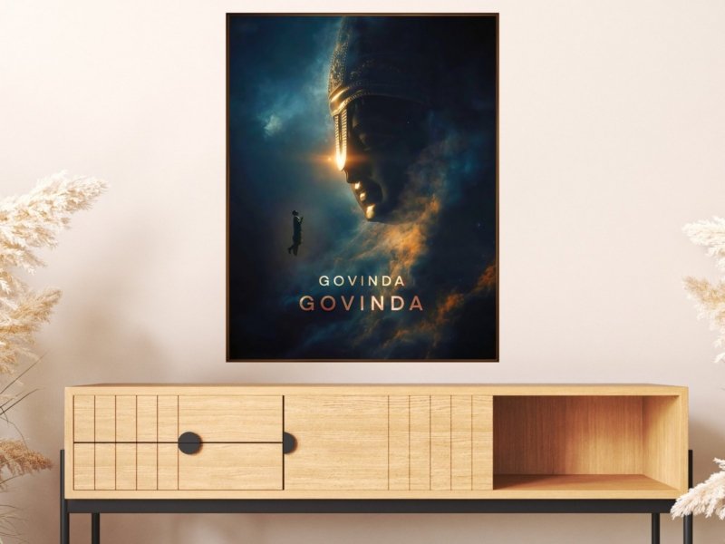 mystical govinda poster canvas wall art shown framed on a wall