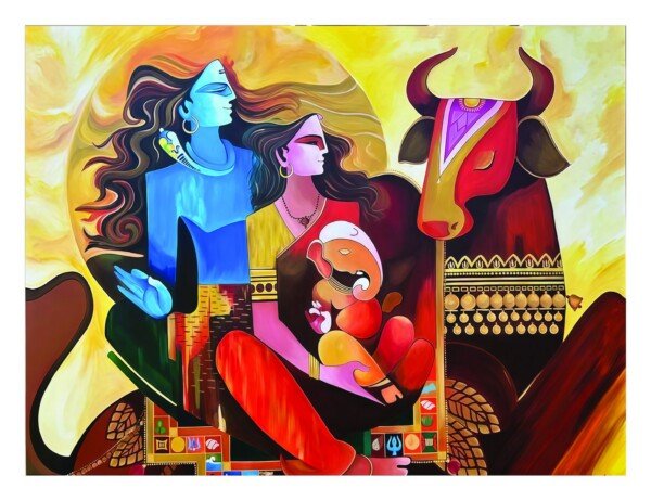 shiva family art canvas wall art
