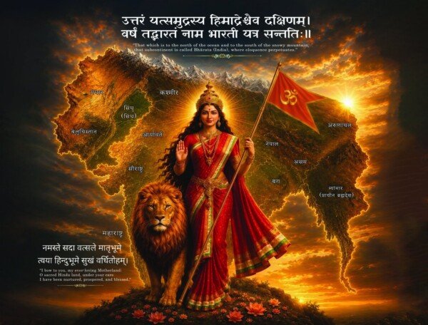 bharat mata with lion canvas wall art