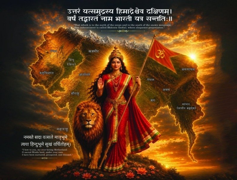 bharat mata with lion canvas wall art