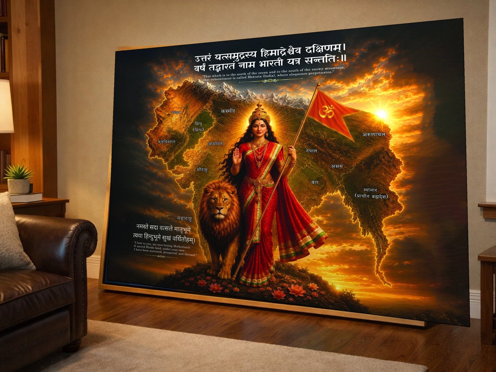 Bharat Mata with Lion canvas wall art placement