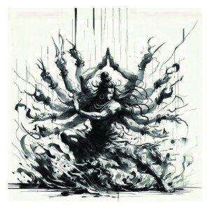 Kali Ink Dance Canvas Wall Art 3x4 Feet – Floating Frame – Premium Digital Canvas Print – Living Room & Home Spiritual Wall Décor
