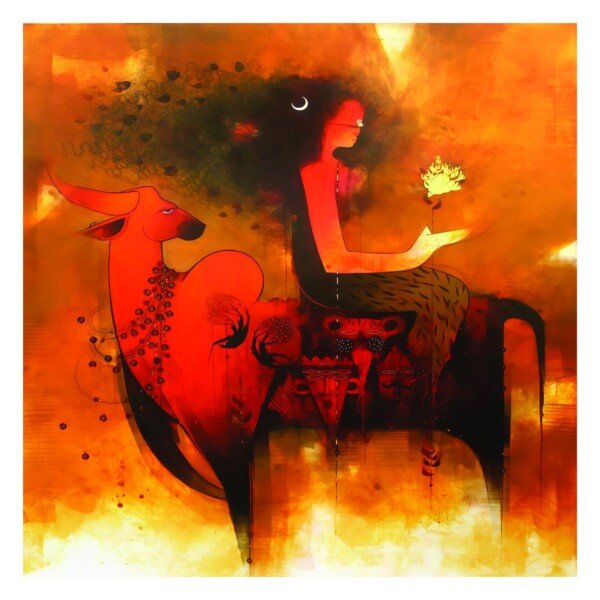 shiva with nandi canvas wall art