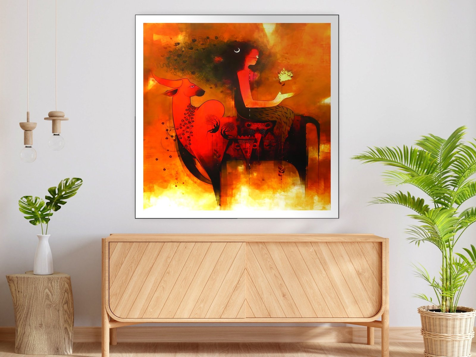 Shiva with Nandi canvas wall art placement