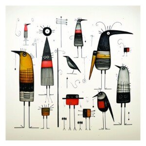 Whimsical Bird Creatures Canvas Wall Art 3x4 Feet – Floating Frame – Premium Digital Canvas Print – Living Room & Home Spiritual Wall Décor