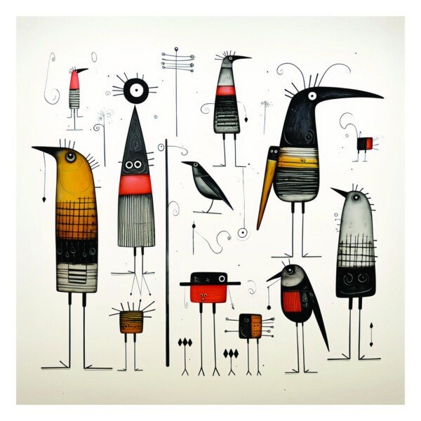 whimsical bird creatures canvas wall art
