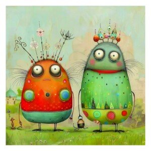Whimsy Friends Canvas Wall Art 3x4 Feet – Floating Frame – Premium Digital Canvas Print – Living Room & गृह आध्यात्मिक दीवार सजावट