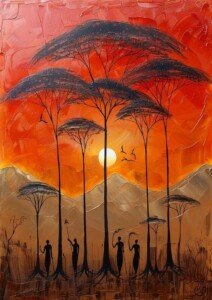 Savanna Sunset Silhouettes Canvas Wall Art 3x4 Feet – Floating Frame – Premium Digital Canvas Print – Living Room & Home Spiritual Wall Décor