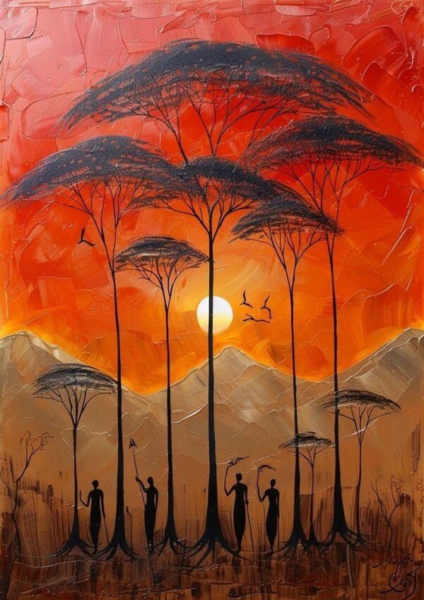 savanna sunset silhouettes canvas wall art