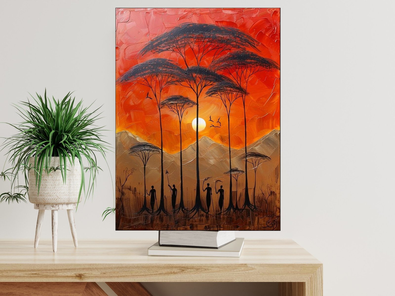 Savanna Sunset Silhouettes framed canvas wall art