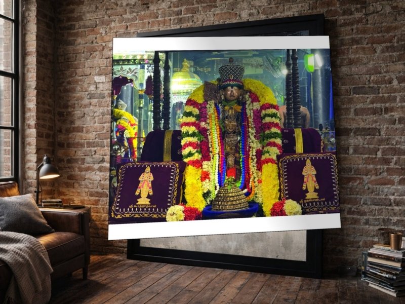 decorated lord murugan canvas wall art shown framed on a wall