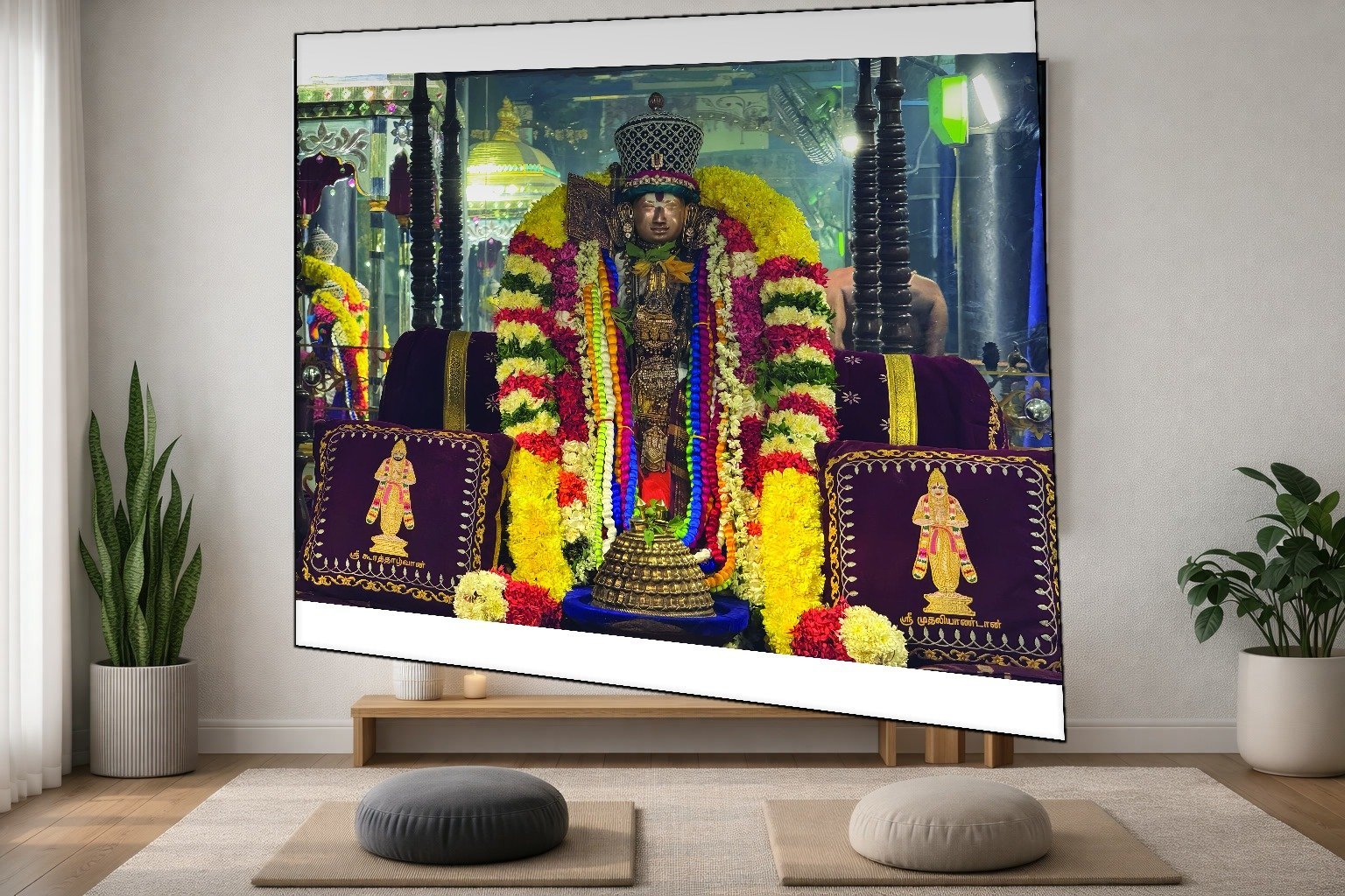 Decorated Lord Murugan canvas wall art placement