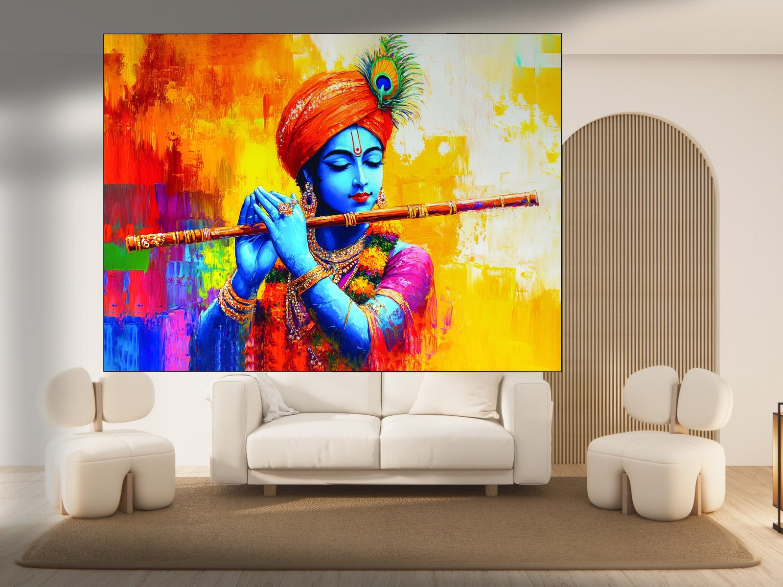 Krishna Playing Flute framed canvas wall art
