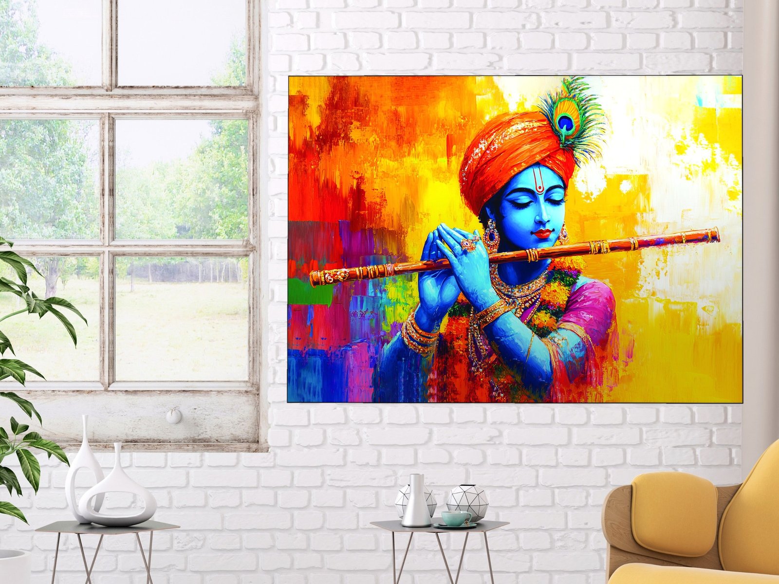 Krishna Playing Flute canvas wall art placement
