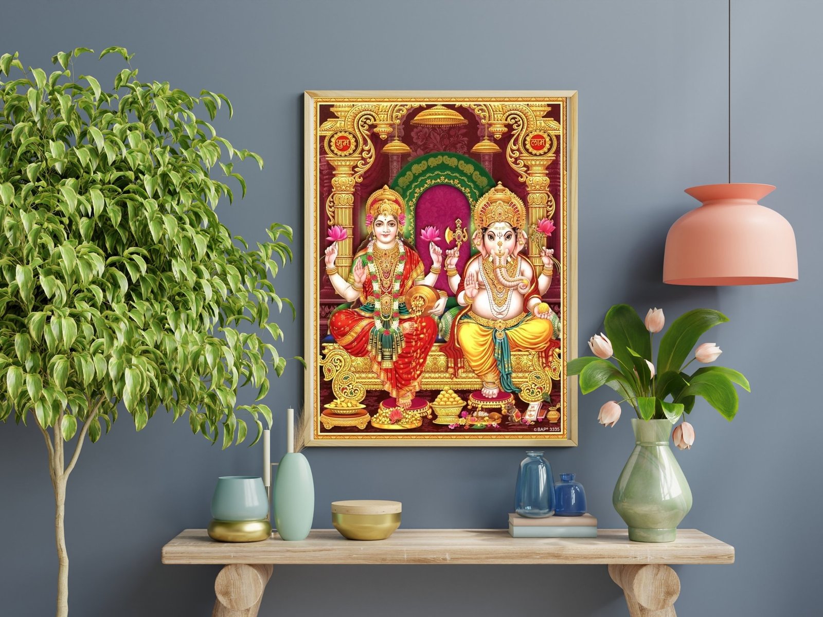 Lakshmi Ganesha Throne framed canvas wall art