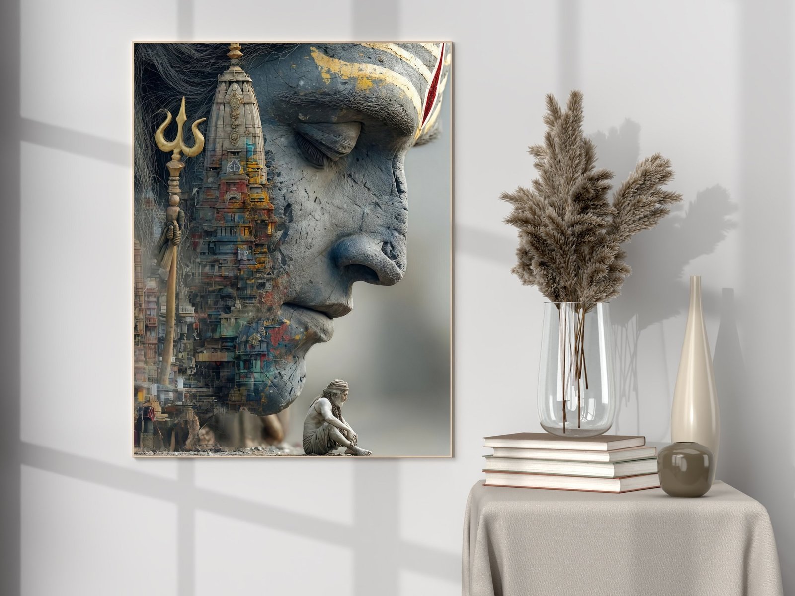 Shiva Meditation Scene framed canvas wall art