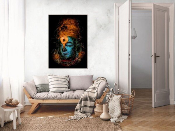 shiva meditation art canvas wall art shown framed on a wall
