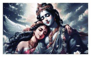 Radha Krishna Angel Embrace Canvas Wall Art 3x4 Feet – Floating Frame – Premium Digital Canvas Print – Living Room & Home Spiritual Wall Décor