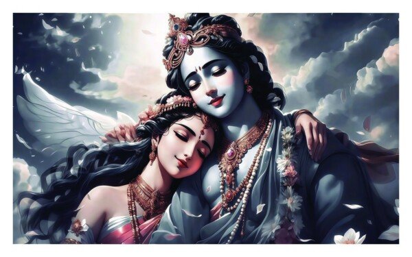 radha krishna angel embrace canvas wall art