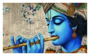 Krishna Flute Serenade Canvas Wall Art 3x4 Feet – Floating Frame – Premium Digital Canvas Print – Living Room & Home Spiritual Wall Décor