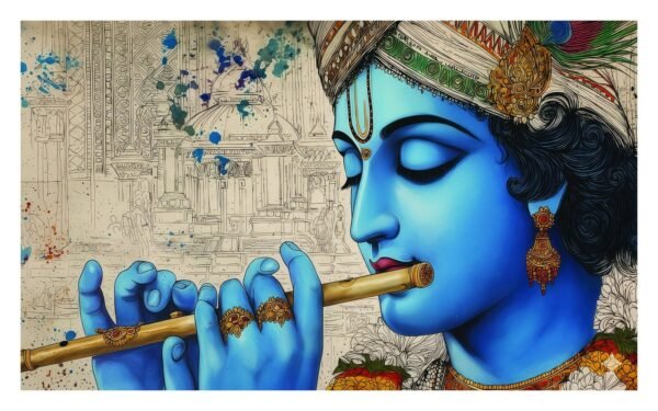 krishna flute serenade canvas wall art
