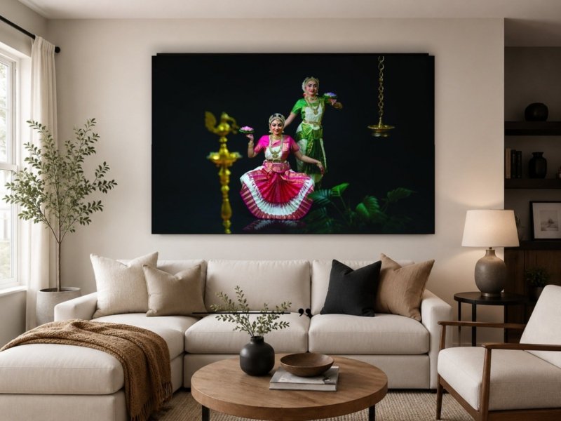 dancers by the lamp canvas wall art shown framed on a wall