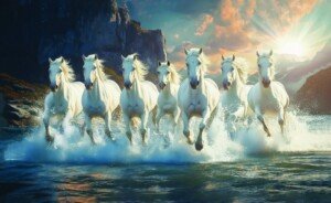 Seven Horses Cliff Dawn Canvas Wall Art 3x4 Feet – Floating Frame – Premium Digital Canvas Print – Living Room & गृह आध्यात्मिक दीवार सजावट
