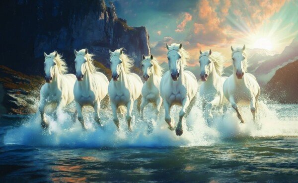 seven horses cliff dawn canvas wall art