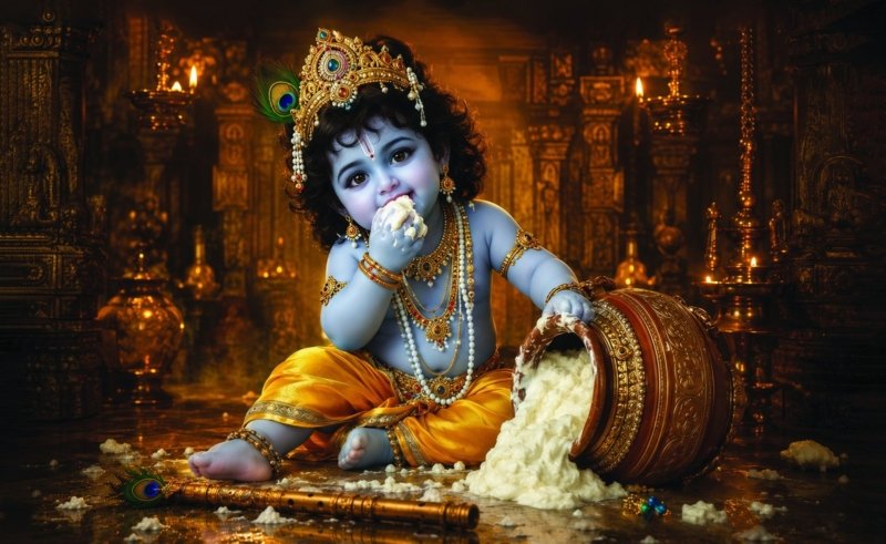 baby krishna butter delight canvas wall art