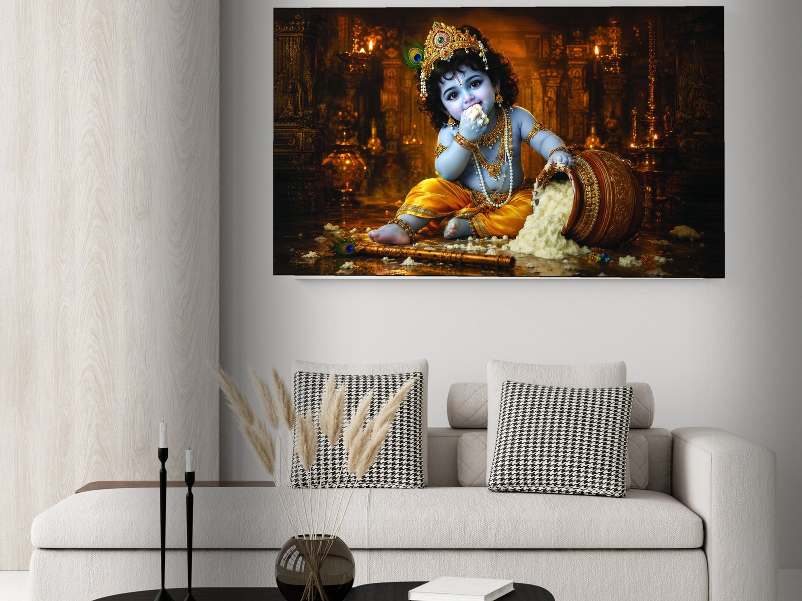 Baby Krishna Butter Delight canvas wall art placement