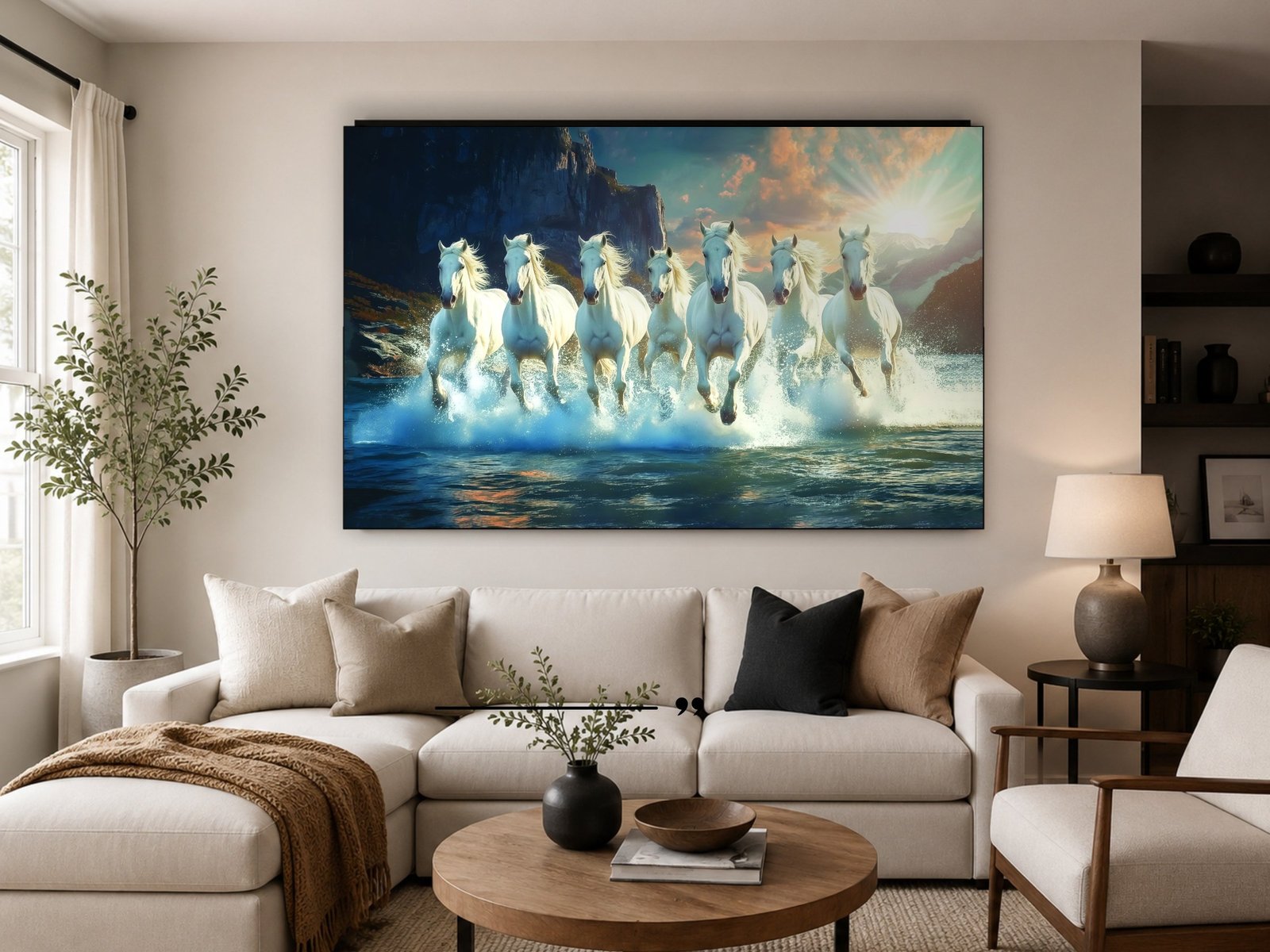 Seven Horses Cliff Dawn framed canvas wall art