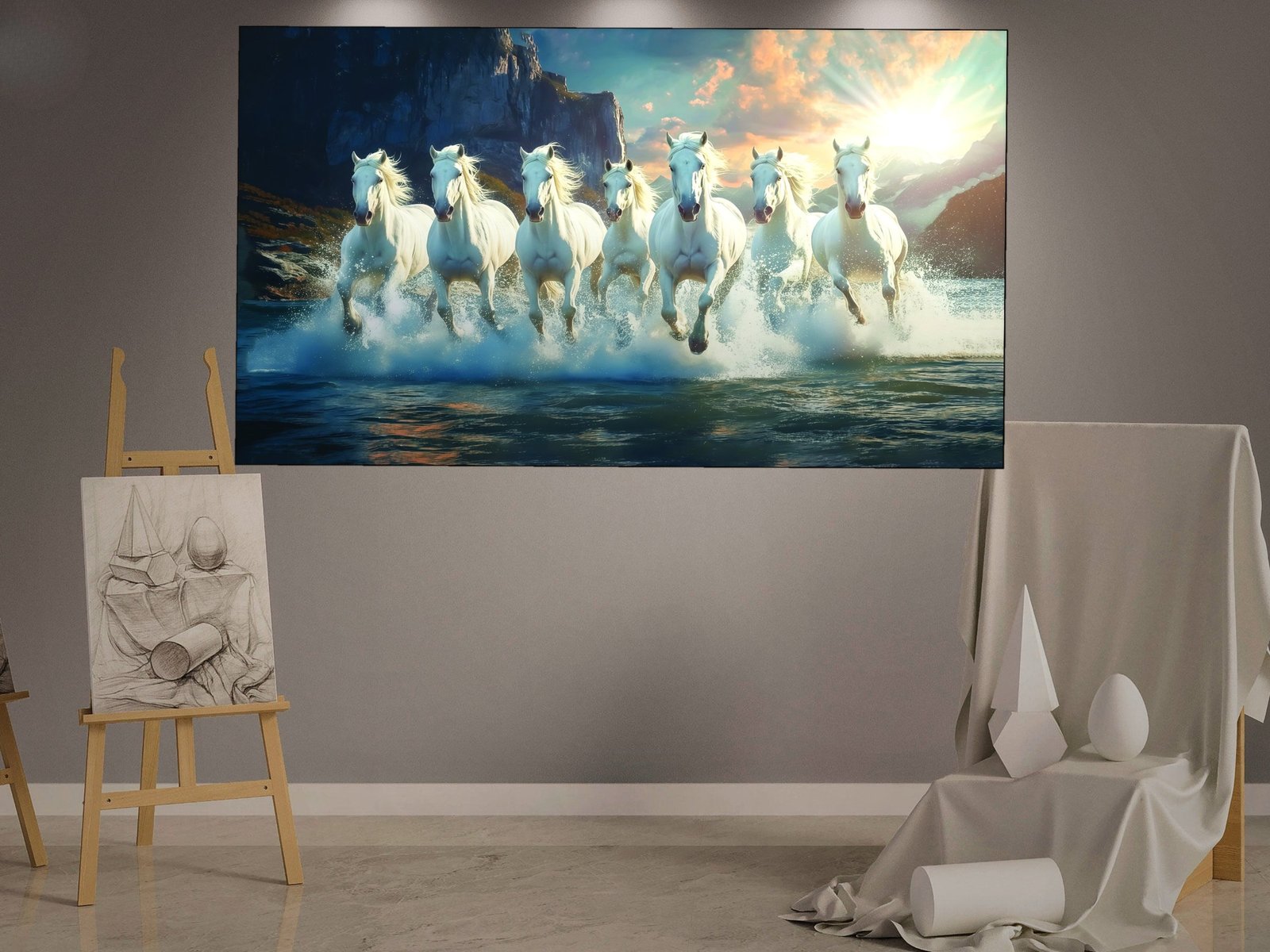 Seven Horses Cliff Dawn canvas wall art placement