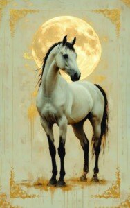 Moonlit White Horse Canvas Wall Art 3x4 Feet – Floating Frame – Premium Digital Canvas Print – Living Room & Home Spiritual Wall Décor