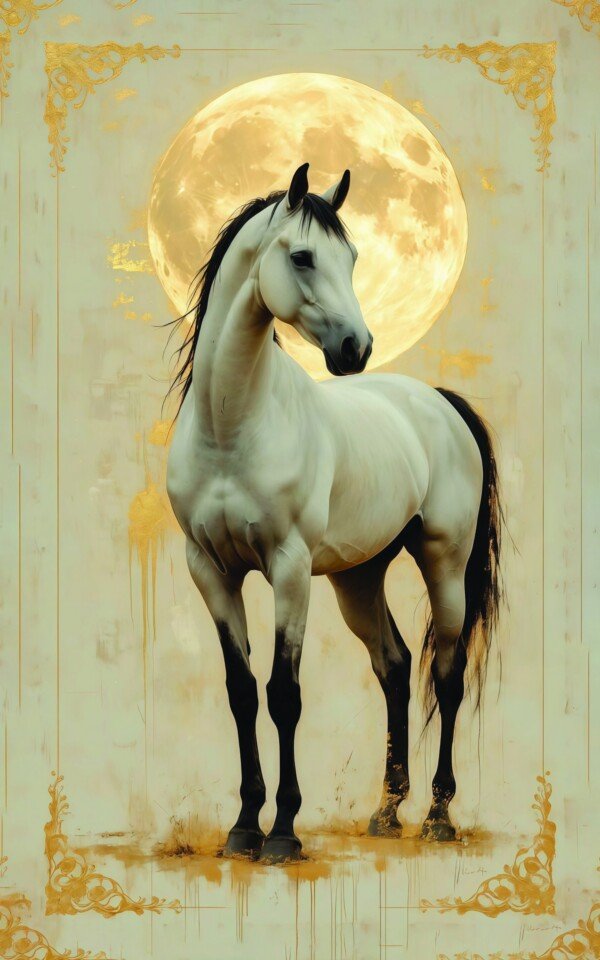moonlit white horse canvas wall art