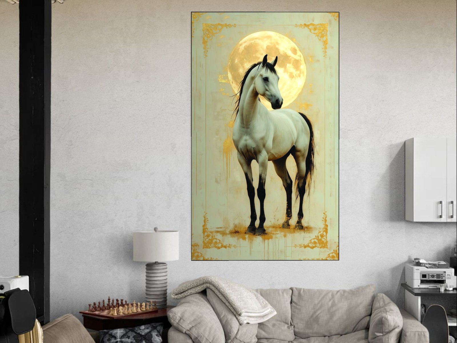 Moonlit White Horse canvas wall art placement