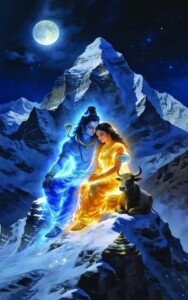 Shiva Parvati on Kailash Canvas Wall Art 3x4 Feet – Floating Frame – Premium Digital Canvas Print – Living Room & Home Spiritual Wall Décor