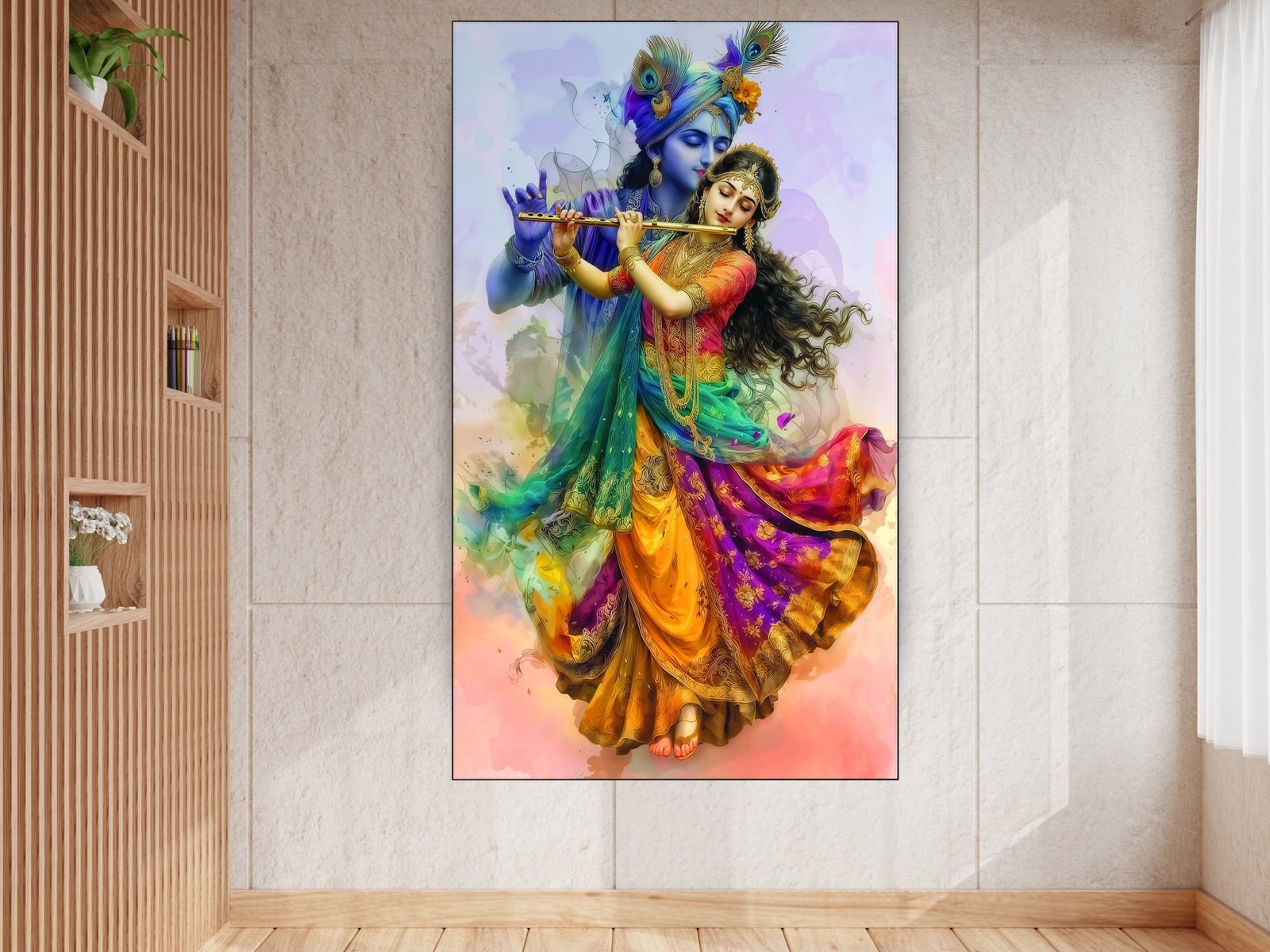 Radha Krishna Melody Swirl canvas wall art placement