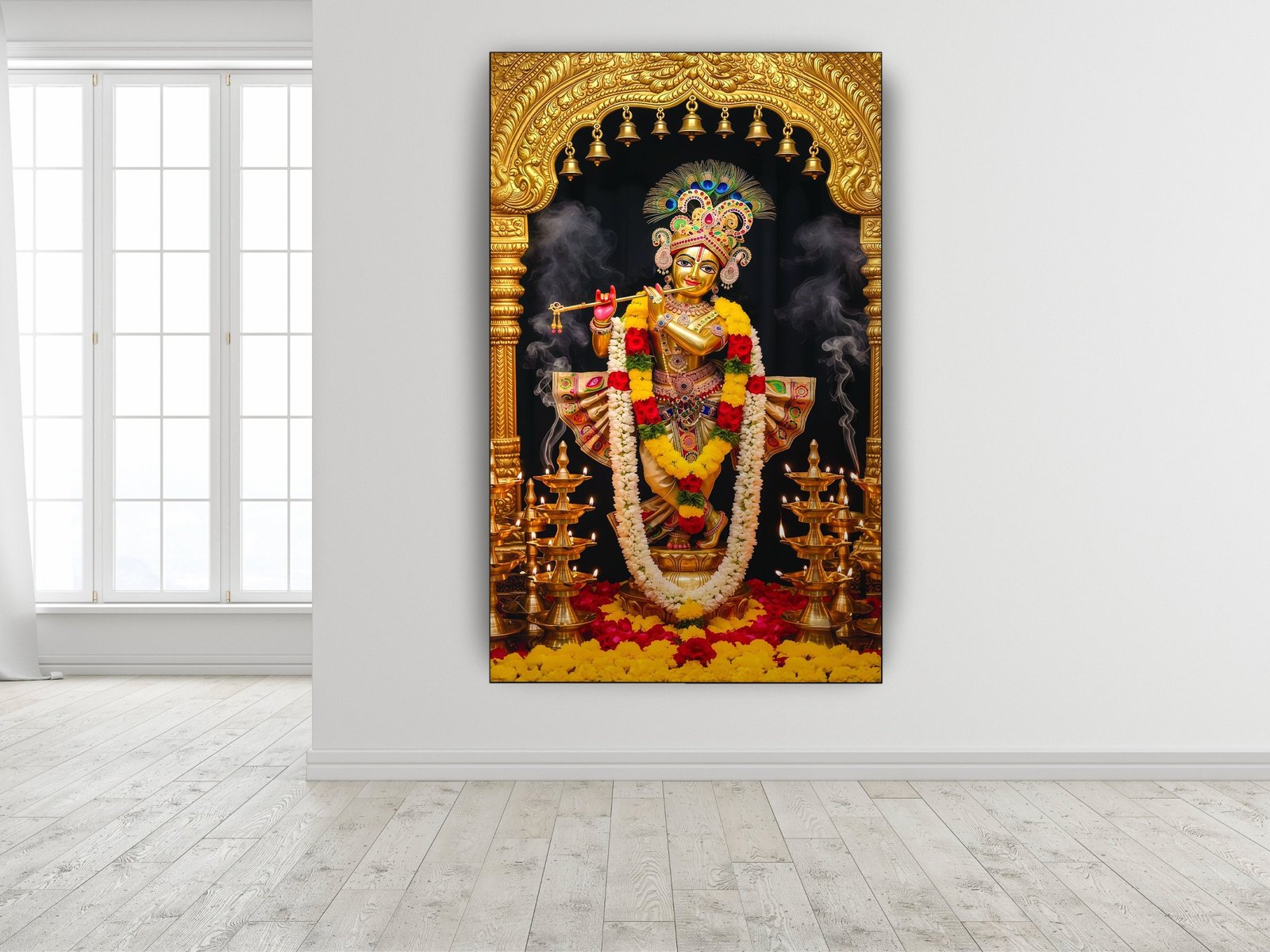 Golden Krishna Temple Idol framed canvas wall art