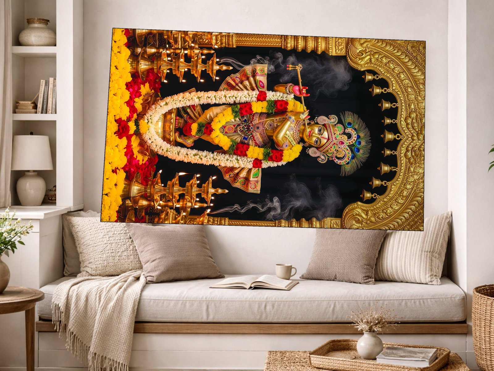 Golden Krishna Temple Idol canvas wall art placement