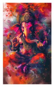 Ganesha Fire Abstract Canvas Wall Art 3x4 Feet – Floating Frame – Premium Digital Canvas Print – Living Room & Home Spiritual Wall Décor